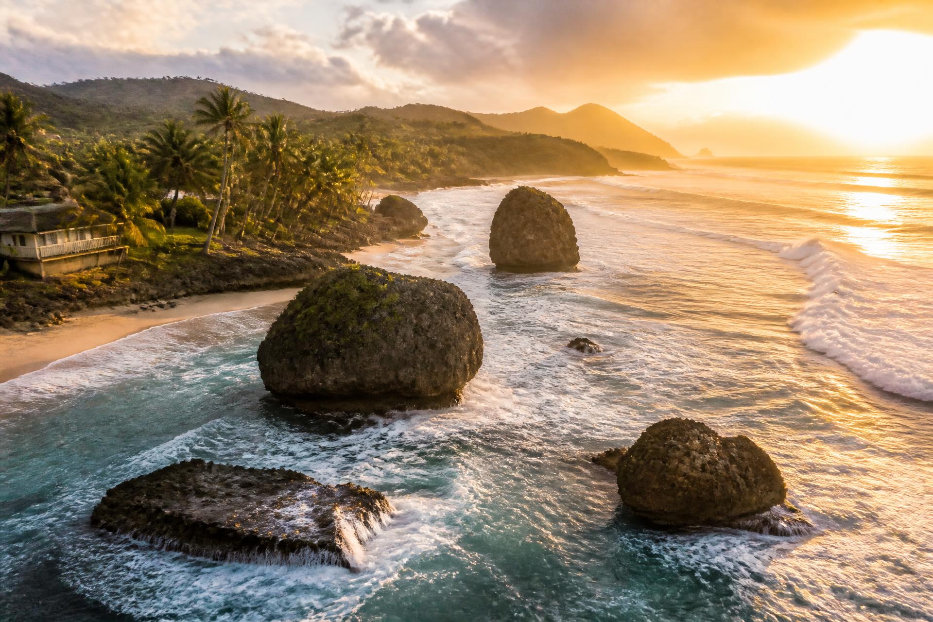 Golden-hour view of the Barbados east coast at Bathsheba